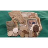 Small selection of mixed coins, European notes etc.