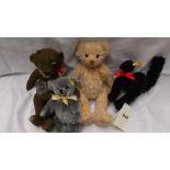 Steiff black cat Herman white haired teddy 'Rosalie' homemade teddy and a Dean grey bear (Amy)