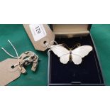 Norwegian sterling silver white enamel butterfly brooch in presentation box and an un-hallmarked