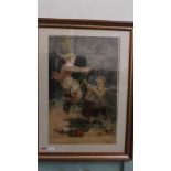 Large framed coloured Pears print after Fred Morgan of children playing on a swing