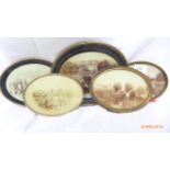 Oval brass framed early 20th century photographs including one of Chatsworth House