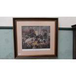 Coloured print by James Bateman of a livestock auction scene 'commotion in the cattle ring'