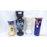 Painted black glass cylindrical flower vase,