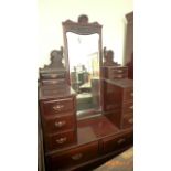 MOST ORNATE DARK MAHOGANY EDWARDIAN BEDROOM SUITE OF DRESSING TABLE FITTED LARGE RECTANGULAR BEVEL