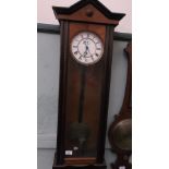 Rectangular mahogany cased Vienna wall clock with brass pendulum and single brass weight,