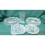 Selection of 4 heavy based cut glass ashtrays and a King VI 1937 coronation wine glass