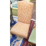 High backed hall chair the seat and back upholstered in light brown autumnal contemporary cloth