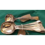 Set of 6 silver plated rattail pattern silver plated soup spoons together with a Kings patterned