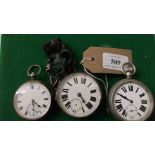 2 silver cased gentleman's pocket watches and another,