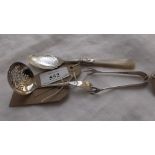 Mother of Pearl handled silver jam spoon (Sheffield 1899) and a silver sifter spoon (Sheffield