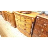 Bleached figured mahogany bow fronted 19th century chest of two short and three long drawers each