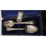 Pair of decorative plated Berry spoons in original presentation case