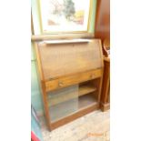 Early 20th century oak bureau the fall leaf inset pigeon holes,