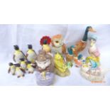 Beswick family miniatures of 6 penguins, 3 mallard ducks,