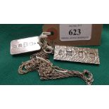 2 rectangular silver bar pendants each with chain (London 1977 and Birmingham 1978) (2.