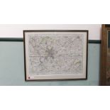 WW2 War office framed coloured map of the City of Nottingham and the surrounding areas.