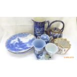 12 pieces of blue and white ware incl.
