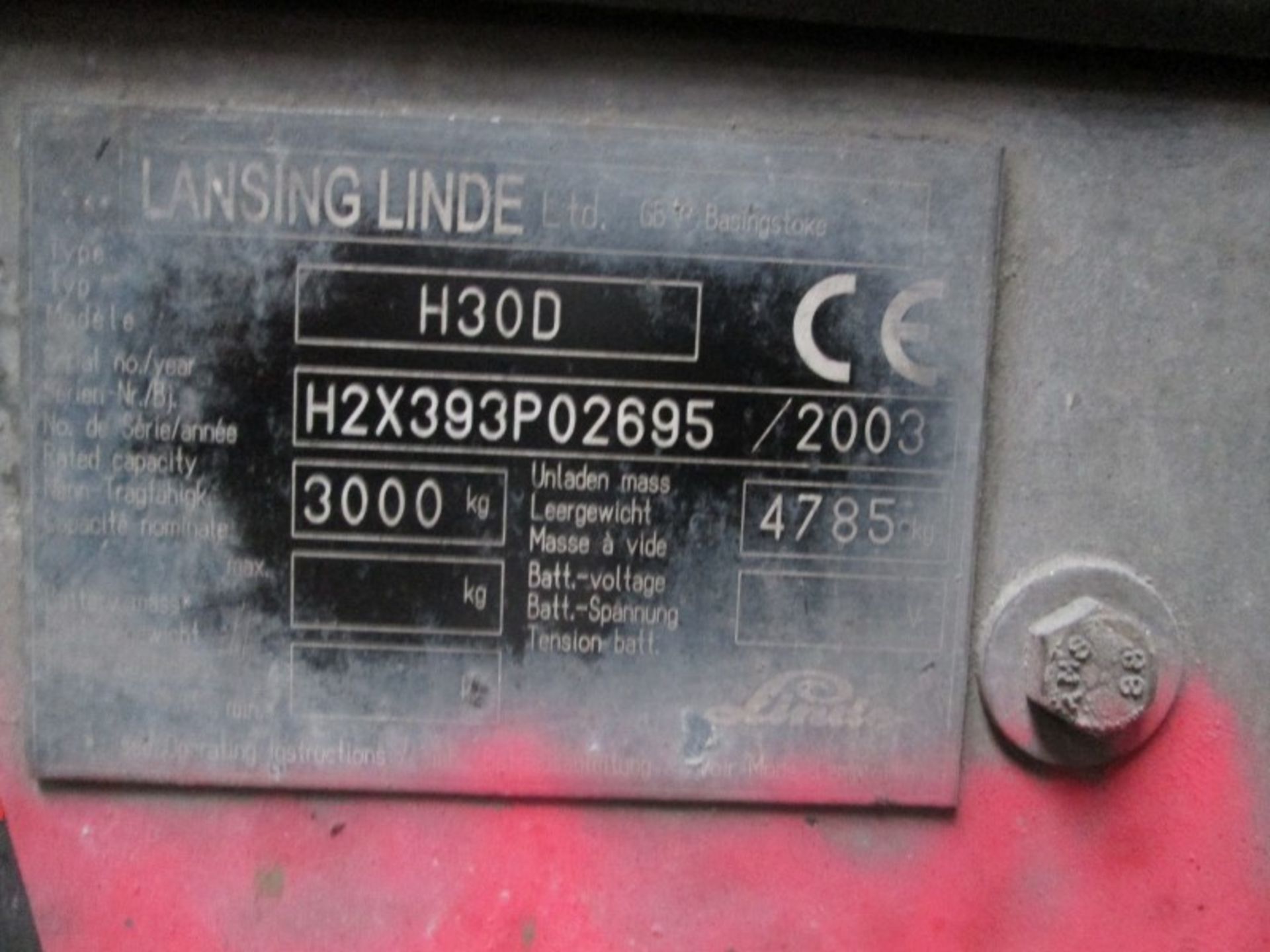 LINDE H30D Plant Diesel - VIN: H2X393P02695 - Year: 2003 - 13,764 Hours - Duplex Forklift, - Image 8 of 9