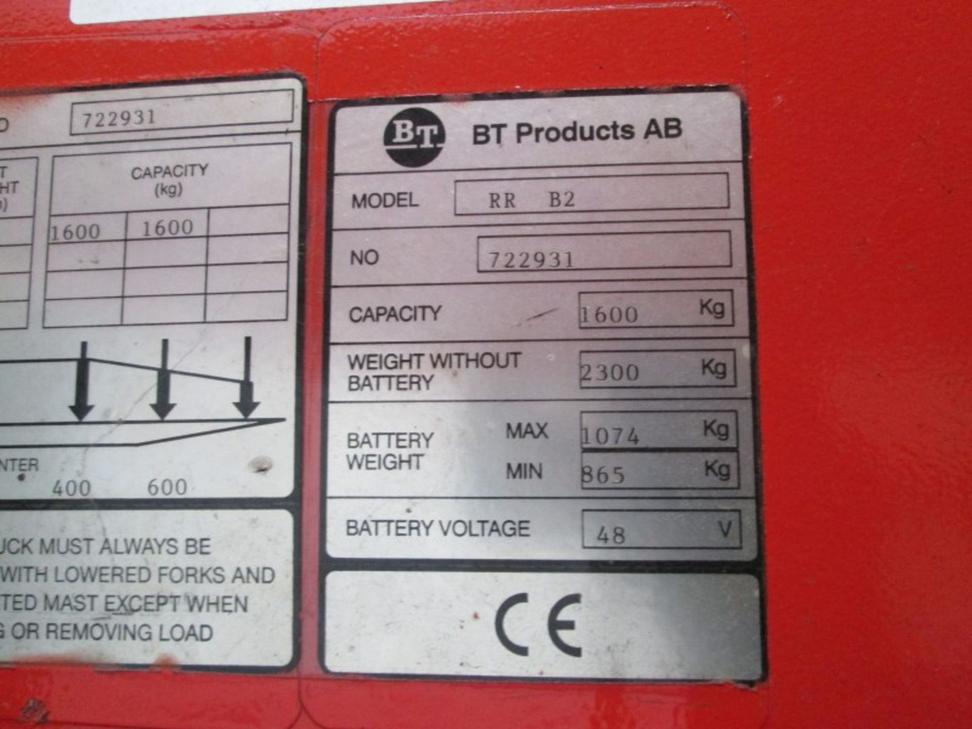 BT RR B2 Plant Electric - VIN: 722931 - 5,196 Hours - Duplex 5.7M Reach Truck, R.D.L LOCATED IN - Image 7 of 9