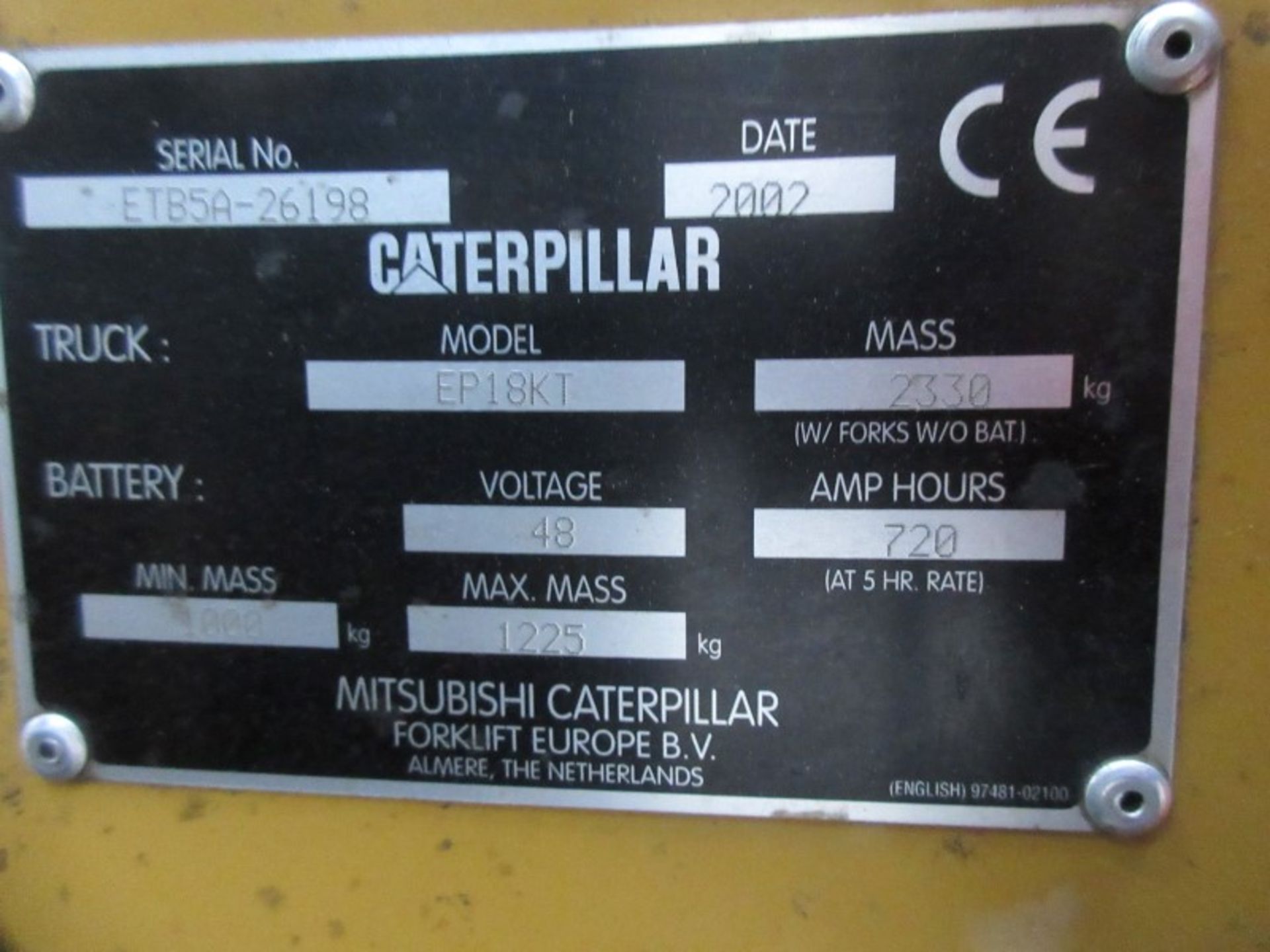 CATERPILLAR EP18KT Plant Electric - VIN: ETB5A26198 - Year: 2002 - 5,923 Hours - Triplex Forklift, - Image 9 of 9