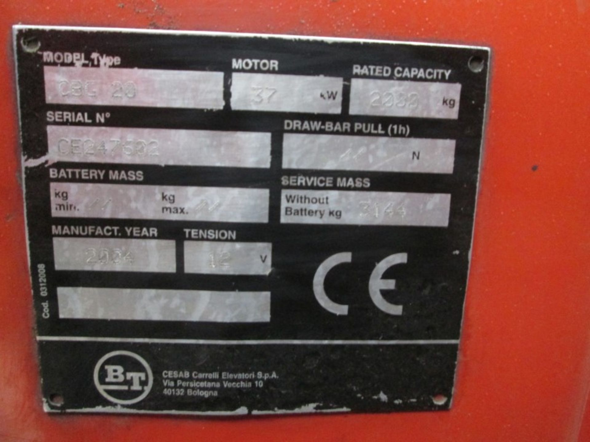 BT CBG20 Plant LPG / CNG - VIN: CE247602 - Year: 2004 - 7,021 Hours - Triplex 4.3M Forklift, - Image 9 of 9