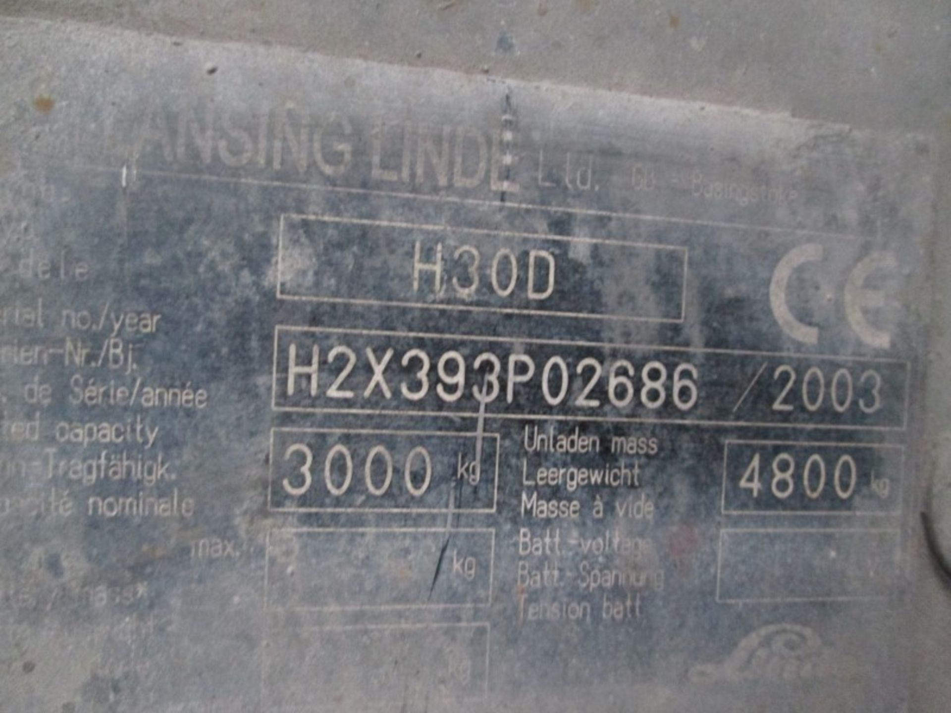 LINDE H30D Plant Diesel - VIN: H2X393P02686 - Year: 2003 - 12,916 Hours - Duplex Forklift, - Image 9 of 9