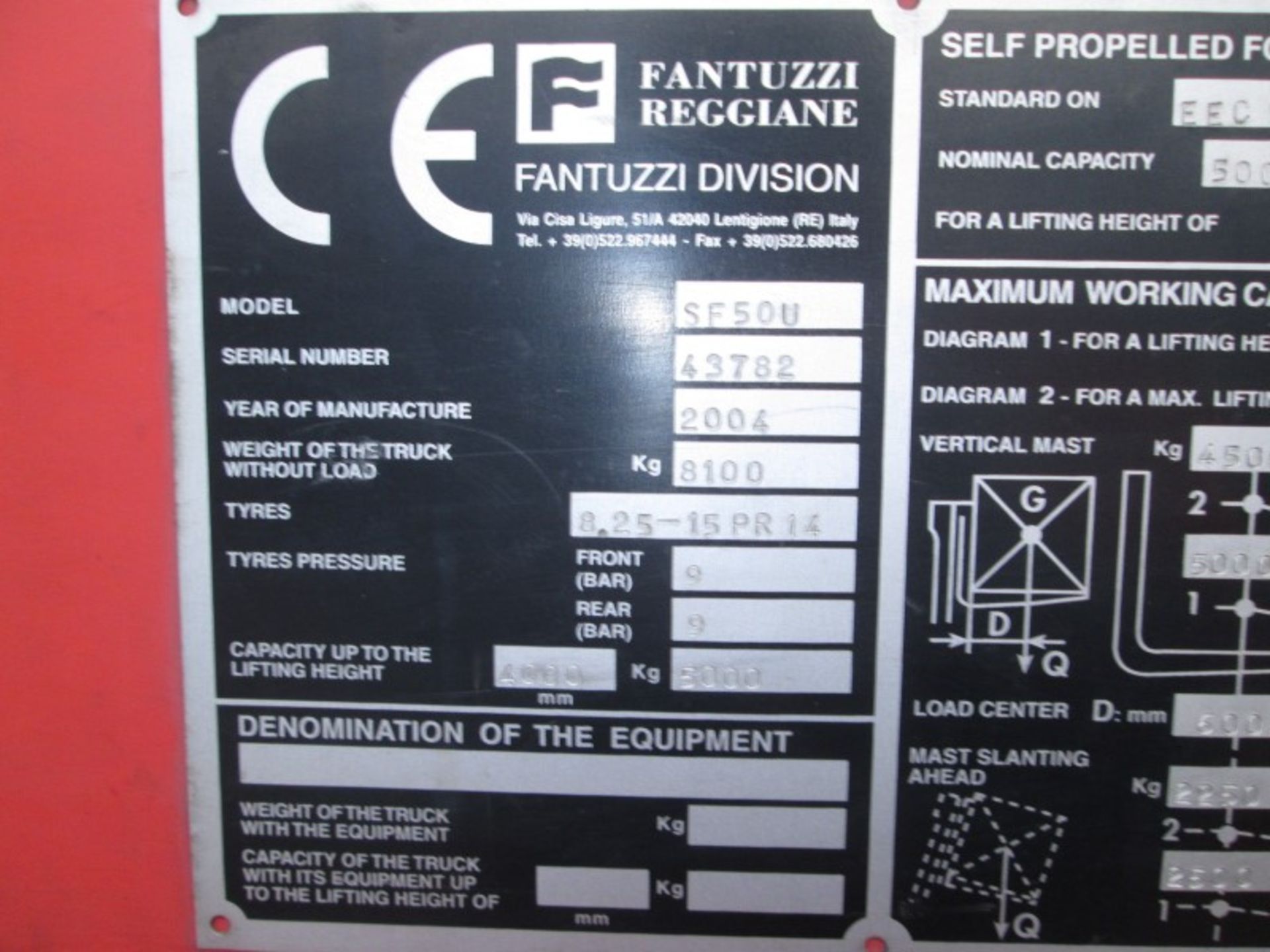 FANTUZZI SF50U Plant Diesel - VIN: 43782 - Year: 2004 - 12,985 Hours - Duplex 4M Sideloader, R.D.L - Image 9 of 9