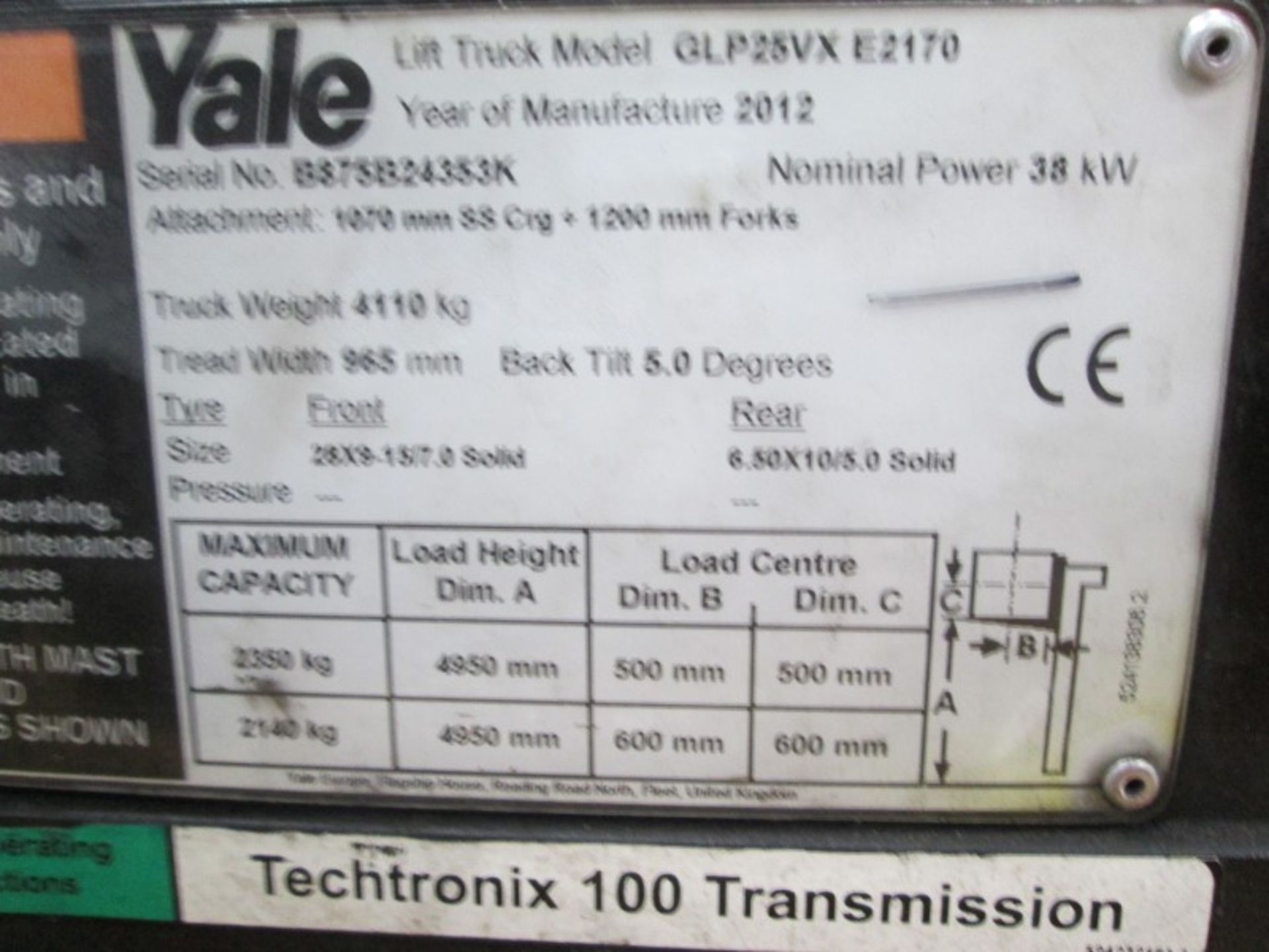 YALE GLP25VX E2170 Plant LPG / CNG - VIN: B875B24353K - Year: 2012 - no display km - Triplex 4.9M - Image 8 of 8