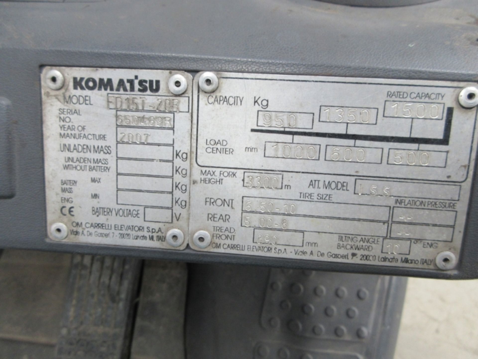 KOMATSU FD15T-20R Plant Diesel - VIN: 650469R - Year: 2007 - 7,759 Hours - Duplex 3.3M Forklift, - Image 8 of 9