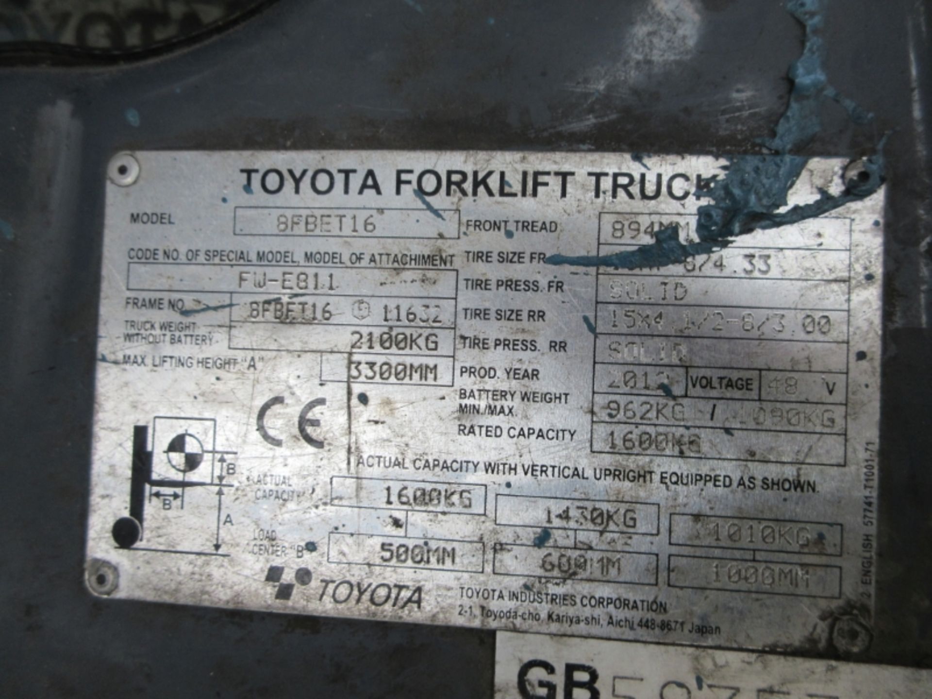 TOYOTA 8FBET16 Plant Electric - VIN: E11632 - Year: 2012 - 10,746 Hours - Duplex 3.3M Forklift, - Image 7 of 9