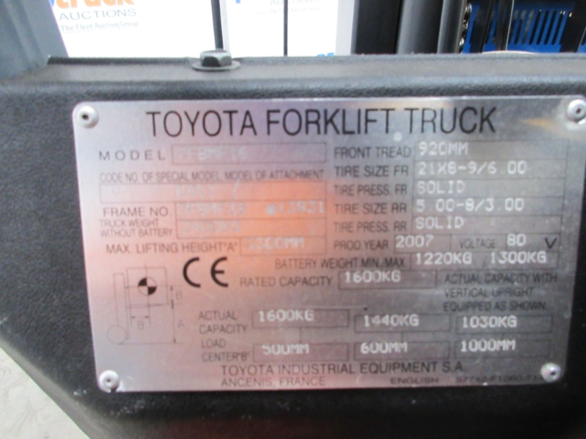 TOYOTA 7FBMF16 Plant Electric - VIN: 7FBMF18E13831 - Year: 2007 - 3,806 km - Duplex 3.3M Forklift, - Image 8 of 9