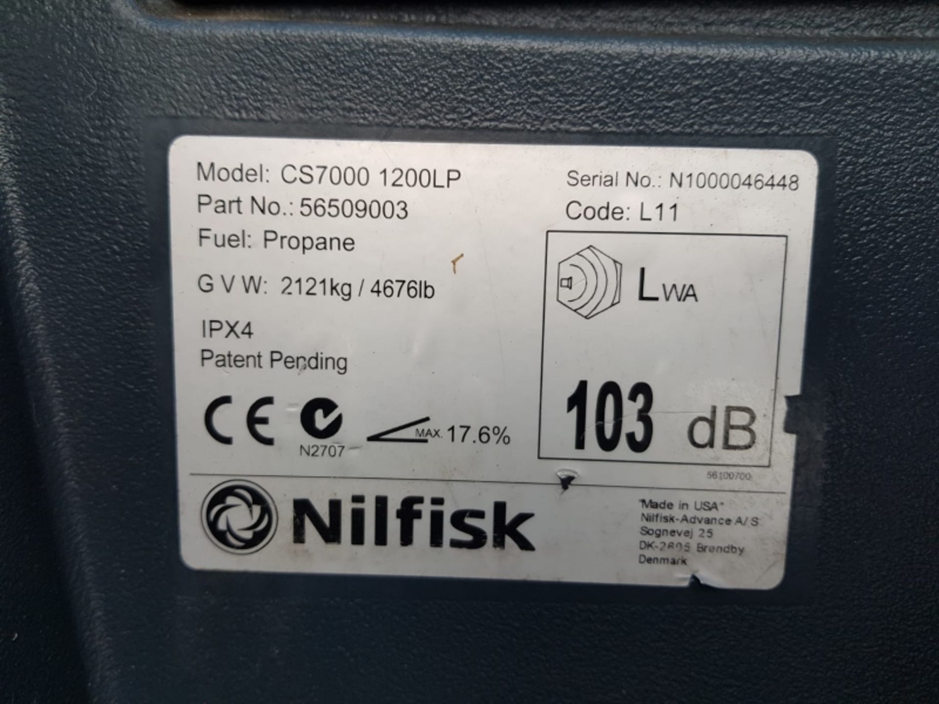 NILFISK CS7000 1200 LP Plant LPG / CNG - VIN: N1000046448 - Year: 1111 - 948 Hours - Scrubber/Dryer - Image 3 of 9