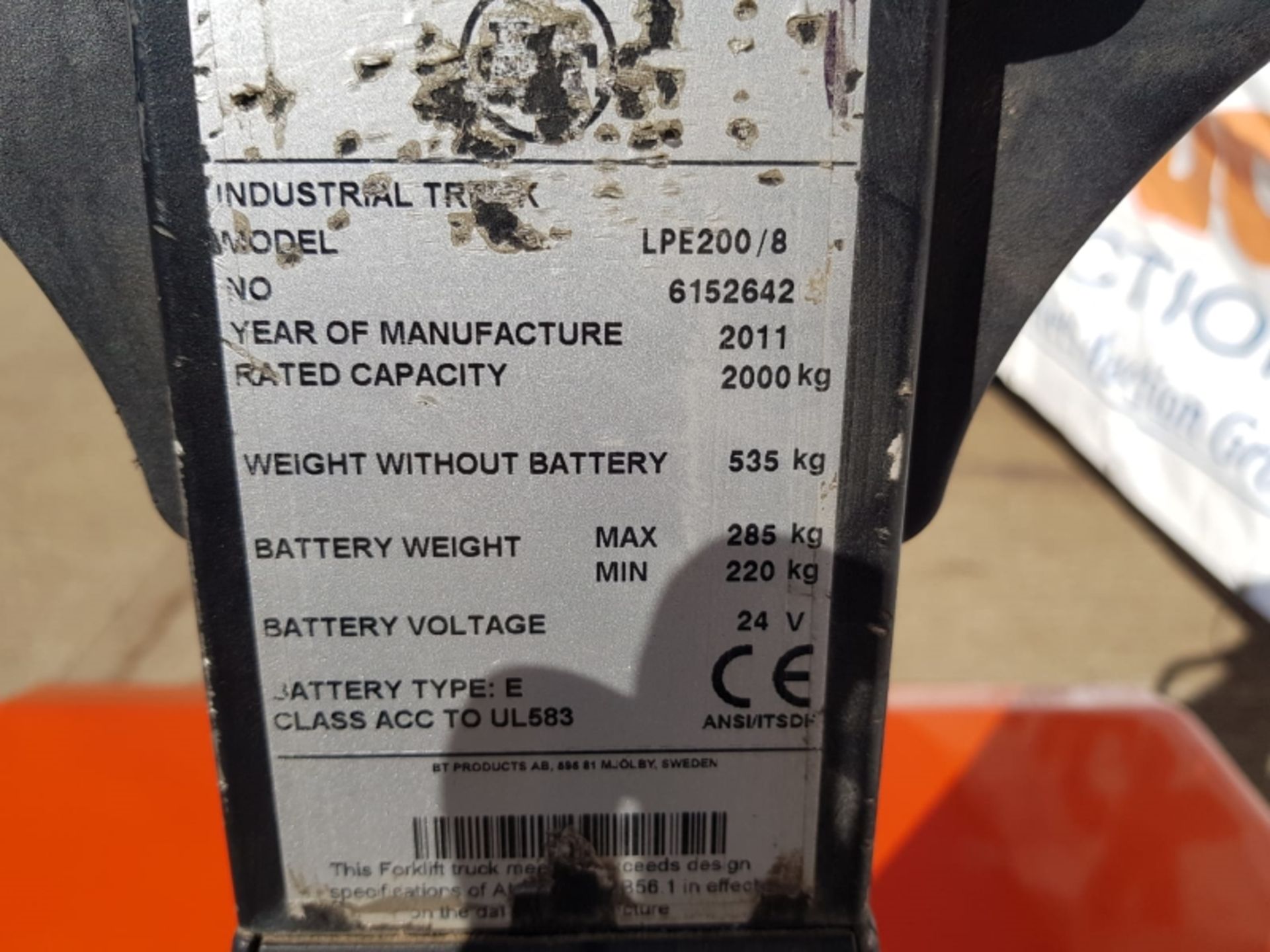 BT LPE200/8 Plant Electric - VIN: 6152642 - Year: 2011 - ? km - Truck pallet - Image 5 of 5