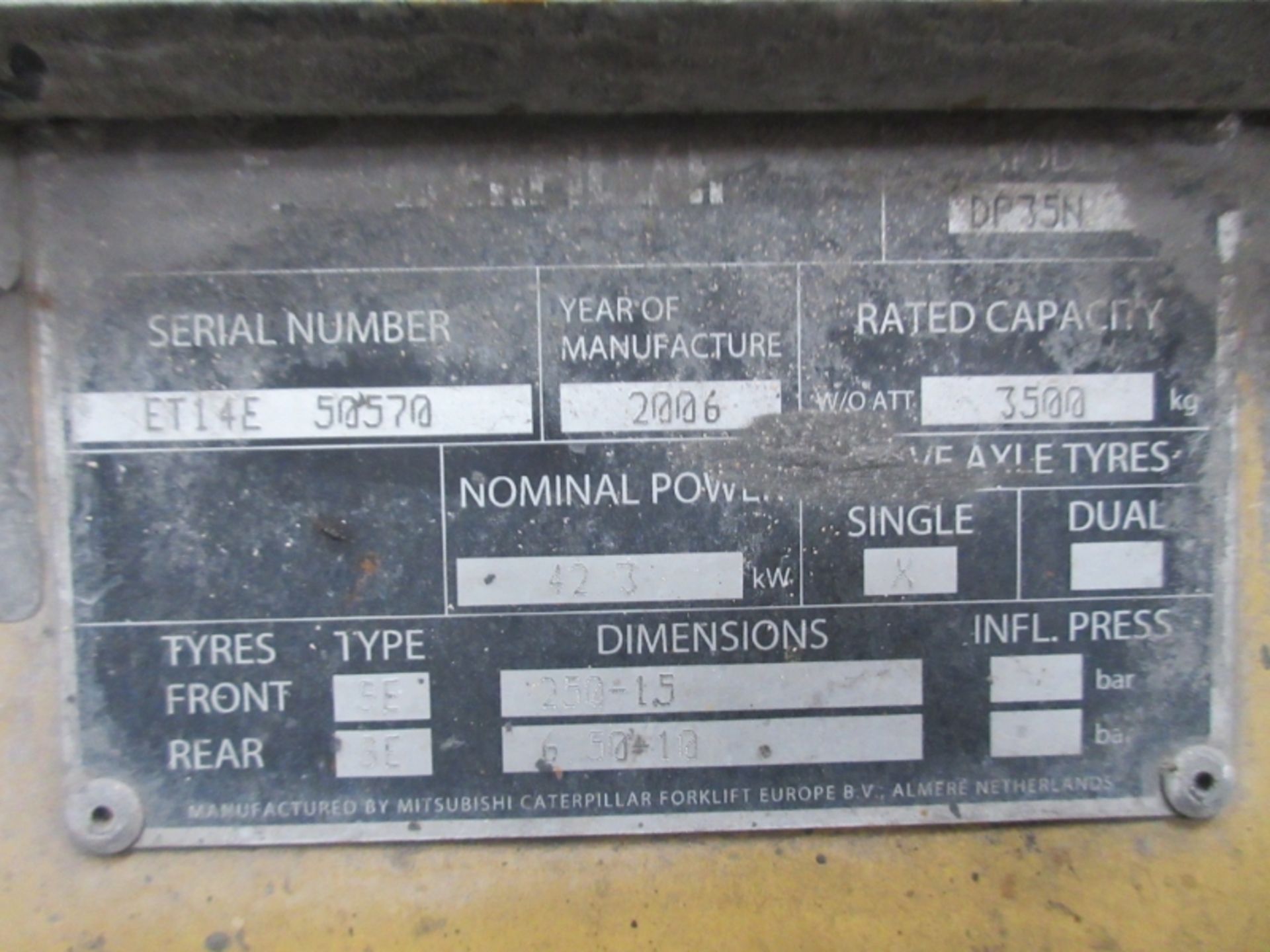 CATERPILLAR DP35N Plant Diesel - VIN: ET14E50570 - Year: 2006 - 8,052 Hours - Triplex Forklift, - Image 7 of 7