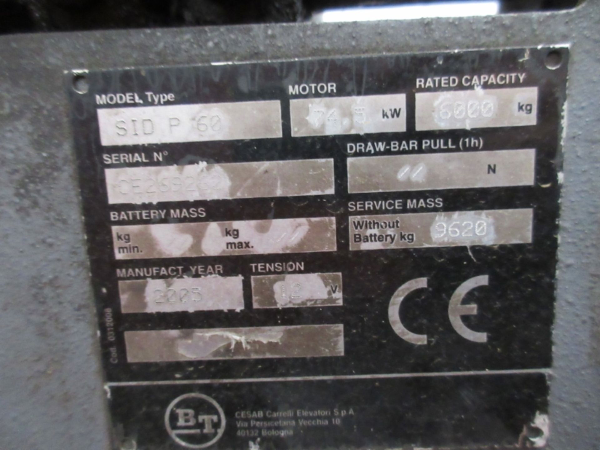 BT SID P60 Plant Diesel - VIN: CE269262 - Year: 2005 - 2,641 Hours - Duplex Forklift, Sideshift, R. - Bild 7 aus 7