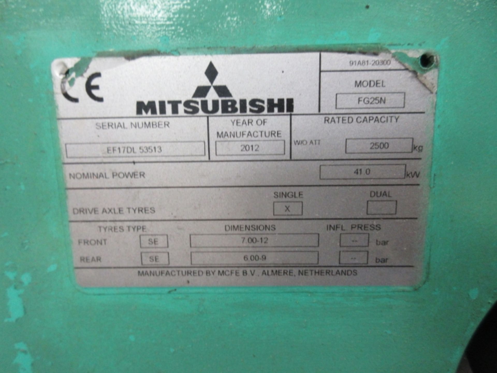 MITSUBISHI FG25N Plant LPG / CNG - VIN: EF17DL53513 - Year: 2012 - 7,792 Hours - Duplex Forklift, - Bild 7 aus 7