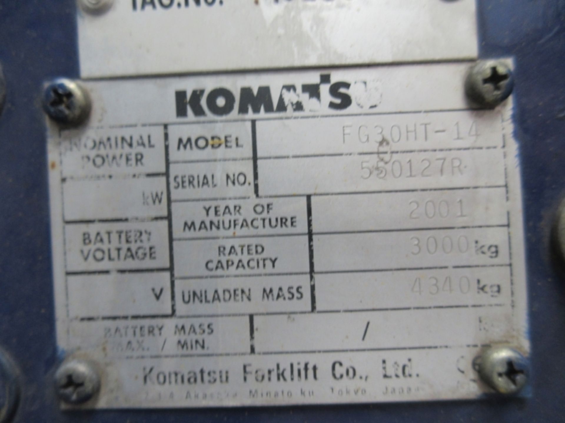 KOMATSU FG30HT-14 Plant LPG / CNG - VIN: 550127R - Year: 2001 - 6,049 Hours - Duplex Forklift, - Image 6 of 8