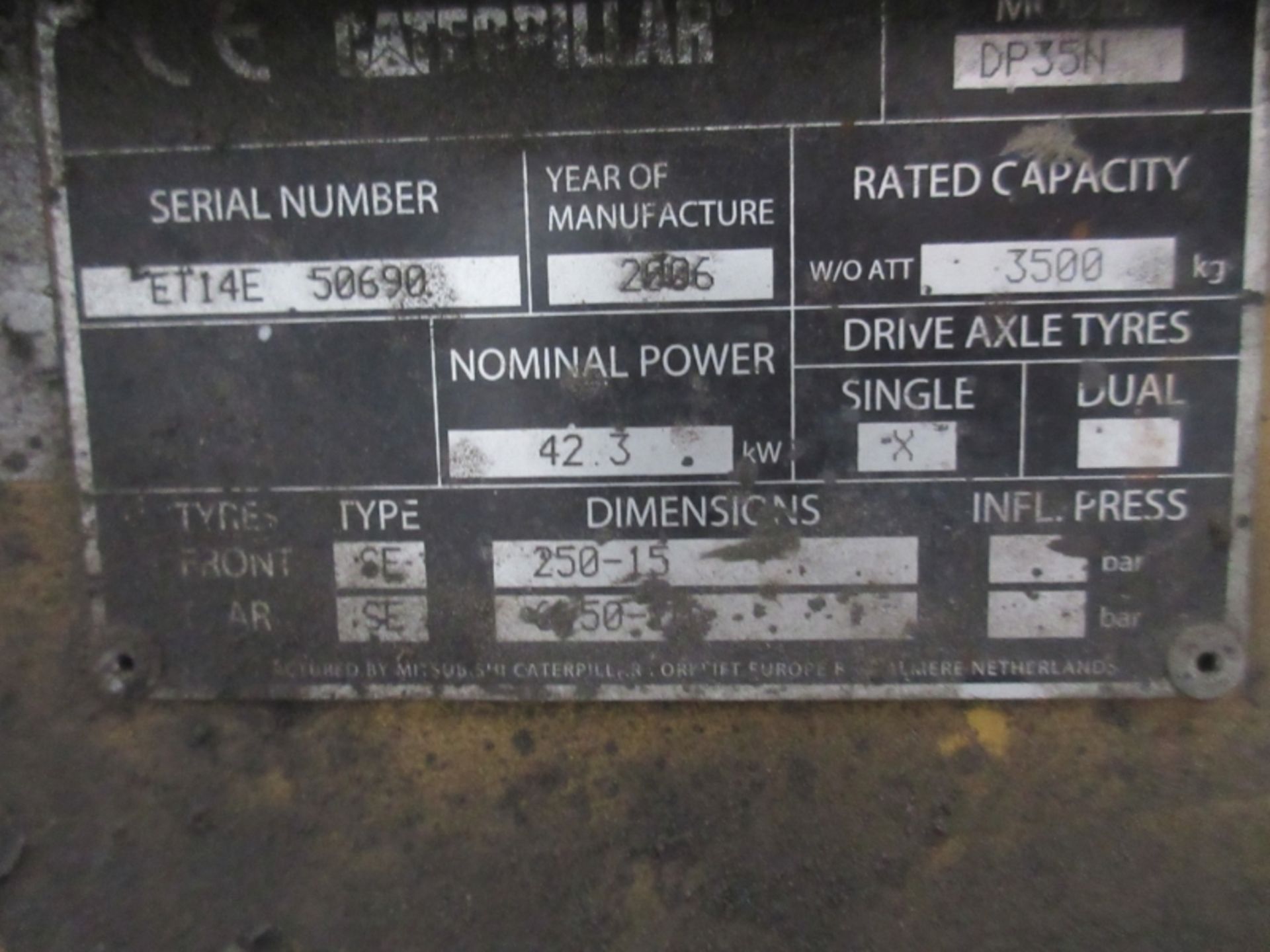 CATERPILLAR DP35N Plant Diesel - VIN: ET14E50690 - Year: 2006 - 8,673 Hours - Triplex Forklift, - Bild 5 aus 7