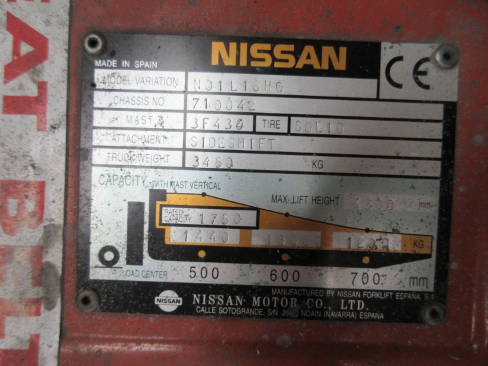 NISSAN N01L18HQ Plant Electric - VIN: 710042 - 5,535 Hours - Triplex Forklift, Sideshift, Charger, - Image 6 of 7