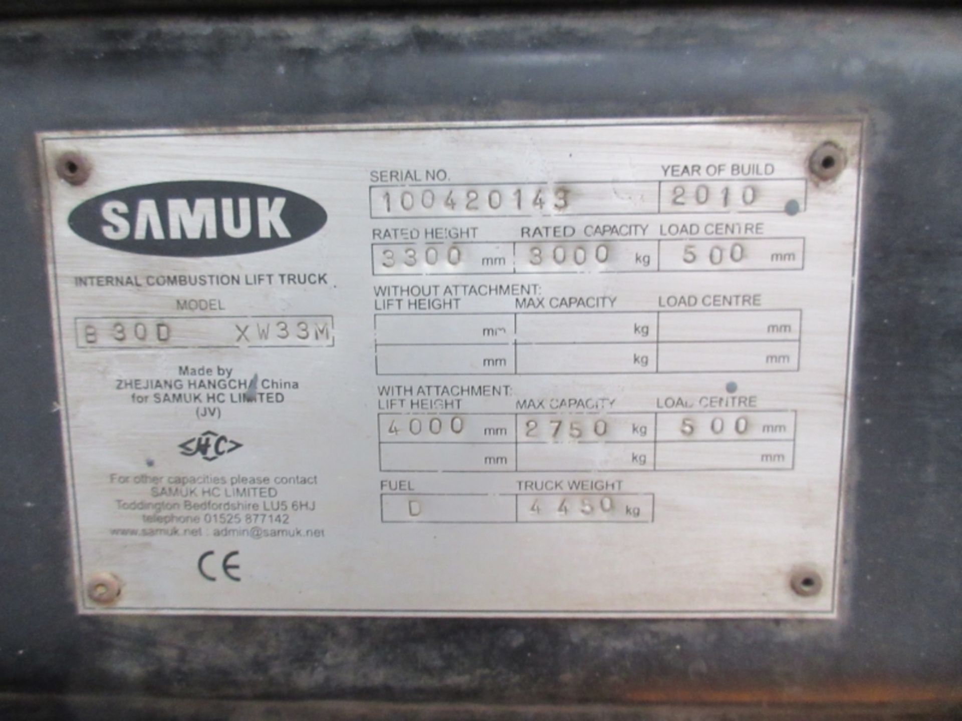 SAMUK B30D XW33M Plant Diesel - VIN: 100420143 - Year: 2010 - 5,142 Hours - Duplex Forklift, R.D.L - Bild 5 aus 7