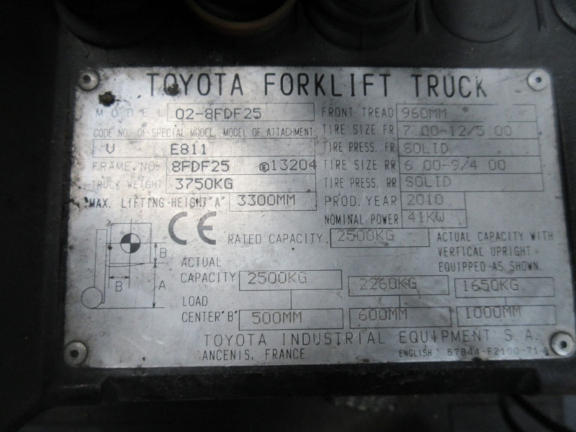 TOYOTA 02-8FDF25 Plant Diesel - VIN: 8FDF25E13204 - Year: 2010 - 14,161 Hours - Duplex 3.3M - Image 7 of 7