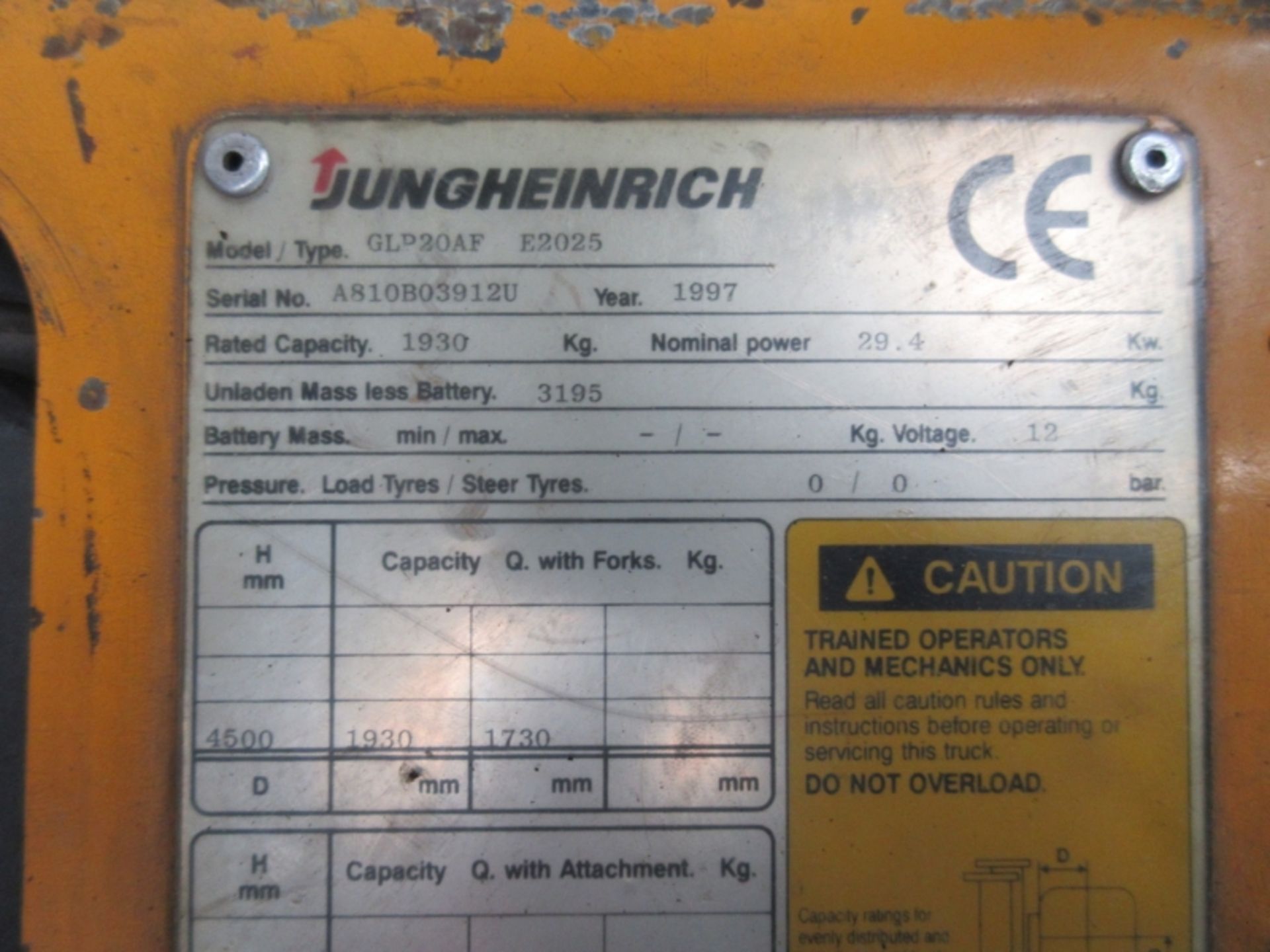 JUNGHEINRICH GLP20AF Plant LPG / CNG - VIN: A810B03912U - 6,400 Hours - Triplex 4.5M Forklift, - Image 6 of 7