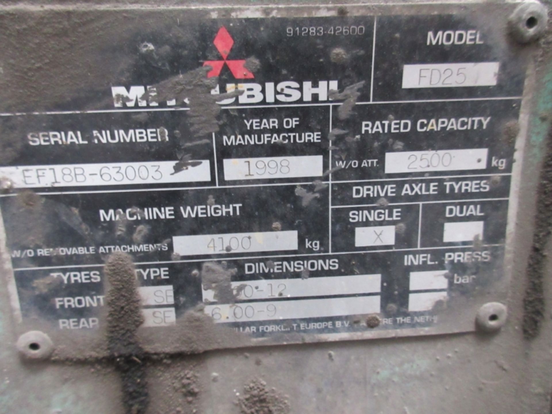 MITSUBISHI FD25 Plant Diesel - VIN: EF148B63003 - Year: 1998 - 16,542 Hours - Duplex Forklift, - Image 6 of 7