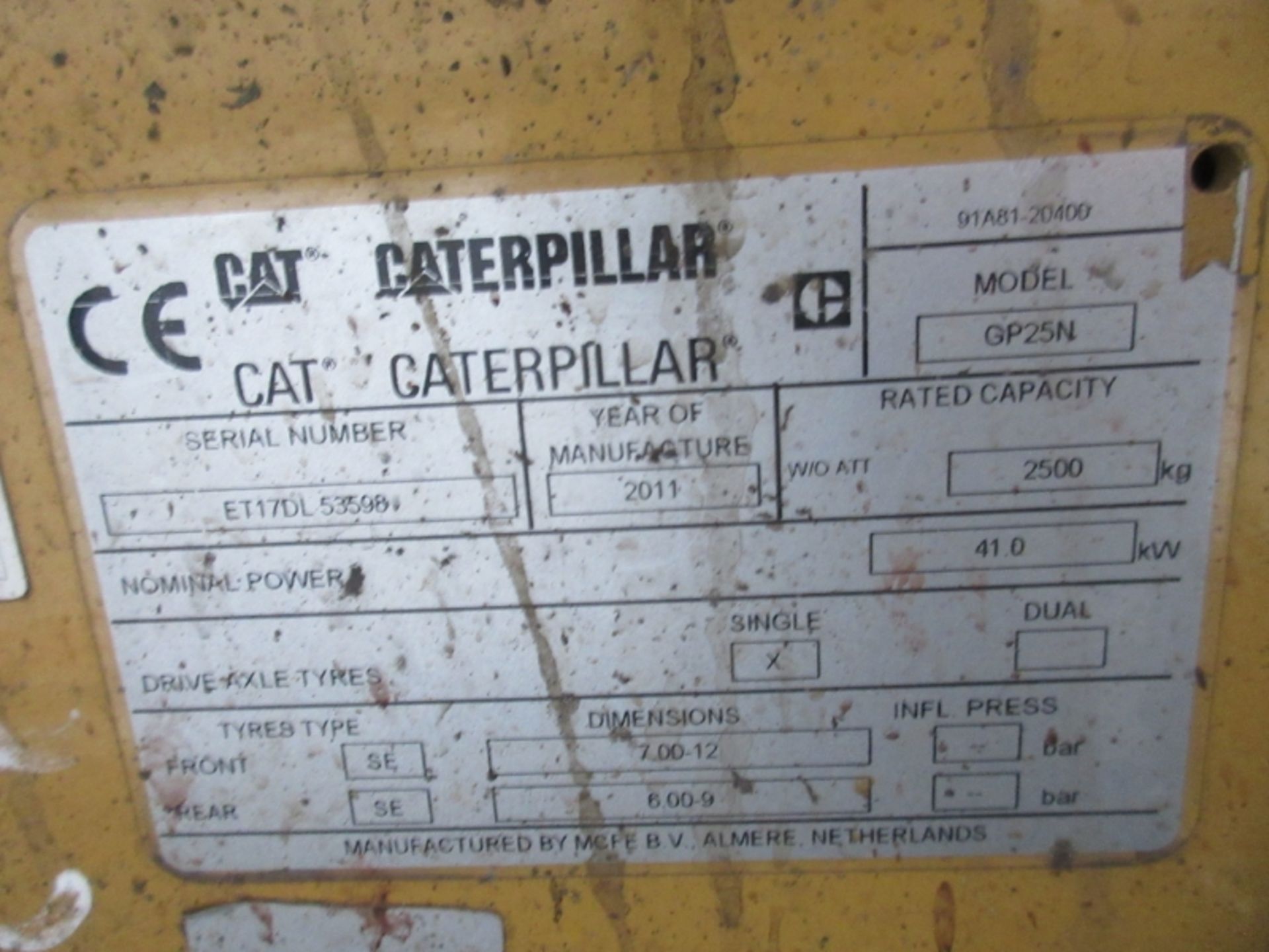 CATERPILLAR GP25N Plant LPG / CNG - VIN: ET17DL53598 - Year: 2011 - 10,433 Hours - Duplex - Image 6 of 7