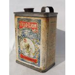 An unusual Velo-Lion rectangular oil tin.