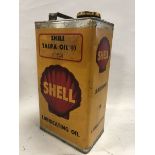 A Shell Lubricating Oil gallon can.