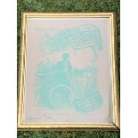 A framed and glazed Columbia Bicycles advertisement, unusually of single colour, 18 1/4 x 22 1/4".