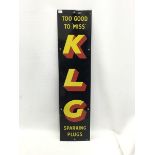 A KLG Sparking Plugs narrow enamel sign in good condition.