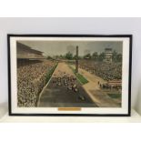 An Indianapolis Motor Speedway pictorial advertising poster, framed and glazed 44 1/2 x 30".