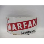 A curved enamel sign advertising Regent/Caltex/Marfak Lubritection, 11 x 5 1/2".